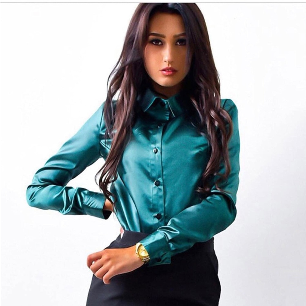 Teal Satin Blouse
